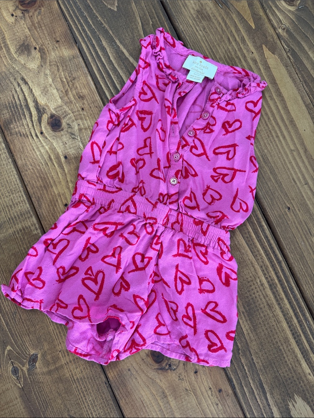 kate spade Pink Romper with Red Heart Print